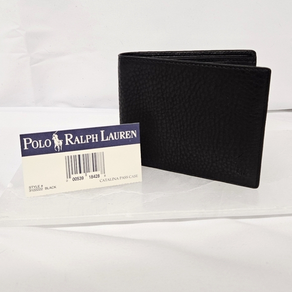 Polo Ralph Lauren Black Pebbled Leather Bi Fold Wallet And Catalina Pass Insert - Picture 1 of 8
